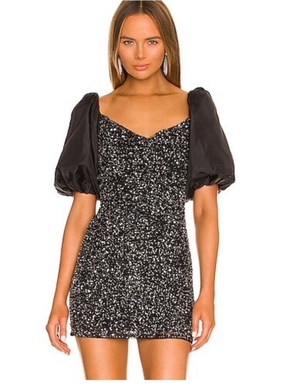 Tularosa X Revolve Allison Sequined Puff Sleeve Mini Dress Small Cocktail $250